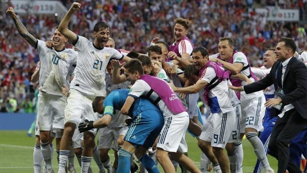 Russia beat Spain to reach the FIFA World Cup 2018 quarterfinals in Moscow on Sunday. (AP)