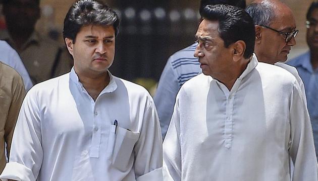 Madhya Pradesh State Congress Committee president Kamalnath with senior Congress leaders Jyotiraditya Scindia, coming out of the Election Commission of India, in New Delhi. (PTI File Photo) Madhya Pradesh State Congress Committee president Kamalnath with senior Congress leaders Jyotiraditya Scindia, coming out of the Election Commission of India, in New Delhi. (PTI File Photo)