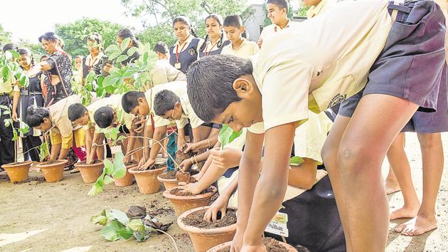At the Agashe High School, Law College road, more than 100 students, along with the school’s teaching staff, participated in the meditation and tree plantation drive on June 30. (SANKET WANKHADE/ HT PHOTO) At the Agashe High School, Law College road, more than 100 students, along with the school’s teaching staff, participated in the meditation and tree plantation drive on June 30. (SANKET WANKHADE/ HT PHOTO)