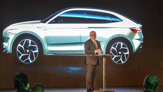 Skoda Auto CEO Bernhard Maier announces the investment of one billion euro (around ₹7,900 crore) between 2019 and 2021 by Volkswagen group in India which will be led by Skoda Auto India, at a press conference, in New Delhi, on Monday, 02 July 2018. (PTI Photo) Skoda Auto CEO Bernhard Maier announces the investment of one billion euro (around ₹7,900 crore) between 2019 and 2021 by Volkswagen group in India which will be led by Skoda Auto India, at a press conference, in New Delhi, on Monday, 02 July 2018. (PTI Photo)
