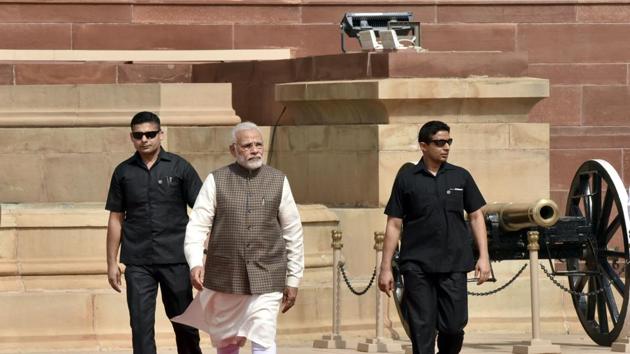 “I am not a Shahenshah or an imperious ruler who is unaffected by their warmth. Being among people gives me lot of strength,” Prime Minister Narendra Modi said in response to a question about his security and holding road shows during which he interacts with people, in an interview to the Swarajya website. (Sonu Mehta / HT File)