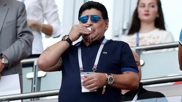 Diego Maradona during the France vs Argentina match of the FIFA World Cup.(Reuters)