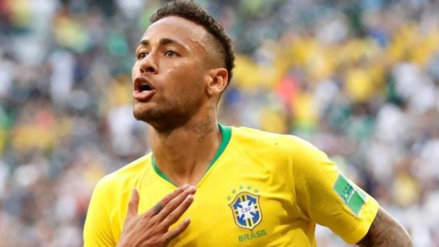 Brazil's Neymar celebrates scoring their first goal against Mexico in the FIFA World Cup 2018 on Monday.(REUTERS) Brazil's Neymar celebrates scoring their first goal against Mexico in the FIFA World Cup 2018 on Monday.(REUTERS)