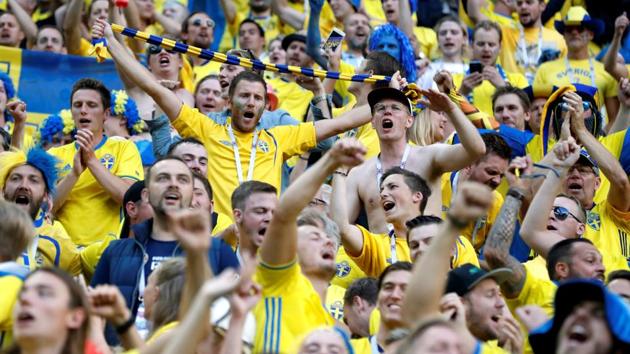 Sweden fans celebrate victory after the match. (REUTERS) Sweden fans celebrate victory after the match. (REUTERS)