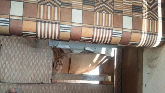 The damaged floor of the school bus through which a 13-year-old boy fell and was crushed to death in Kheragarh town of Uttar Pradesh’s Agra district. (HT Photo) The damaged floor of the school bus through which a 13-year-old boy fell and was crushed to death in Kheragarh town of Uttar Pradesh’s Agra district. (HT Photo)