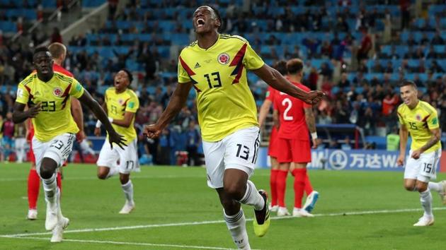 Yerry Mina equalised for Colombia in the final minute of regulation time. (AFP)