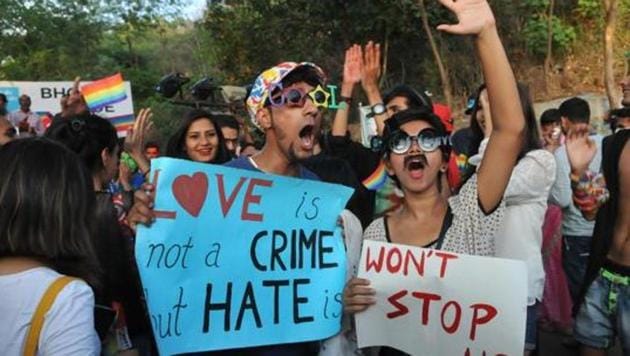 LGBTQ community members participating in a pride walk in Bhopal. (HT Photo) LGBTQ community members participating in a pride walk in Bhopal. (HT Photo)