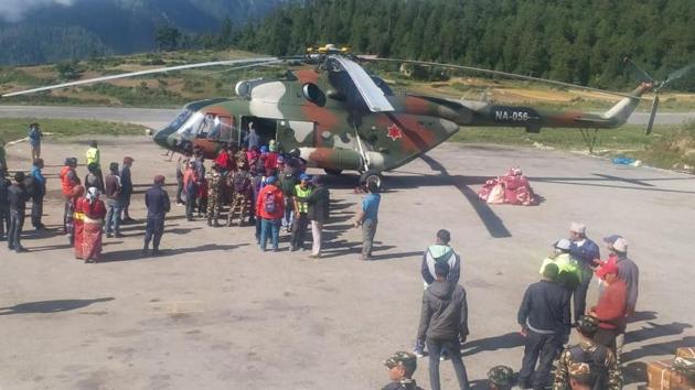 At least 96 Indian pilgrims undertaking the Kailash Mansarovar Yatra were evacuated on Wednesday. According to sources in Nepal, 73 Indian pilgrims were evacuated to Surkhet district by flight while a chopper was used for 23 others. If the weather remains conducive, the evacuation process will be completed in two to three days. (ANI) At least 96 Indian pilgrims undertaking the Kailash Mansarovar Yatra were evacuated on Wednesday. According to sources in Nepal, 73 Indian pilgrims were evacuated to Surkhet district by flight while a chopper was used for 23 others. If the weather remains conducive, the evacuation process will be completed in two to three days. (ANI)