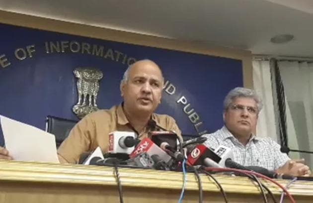 Deputy chief minister of Delhi Manish Sisodia addresses a press conference on Wednesday after the Supreme Court ruled that the Lieutenant Governor is bound to listen to the city’s democratically elected government.(AAP/Twitter)