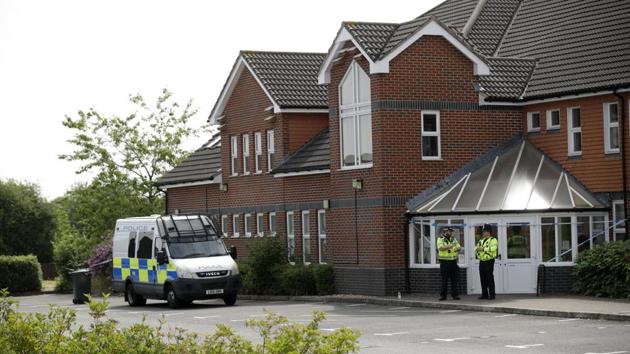 British police officers guard a cordon outside the Amesbury Baptist Centre church in Amesbury, England. (AP Photo) British police officers guard a cordon outside the Amesbury Baptist Centre church in Amesbury, England. (AP Photo)