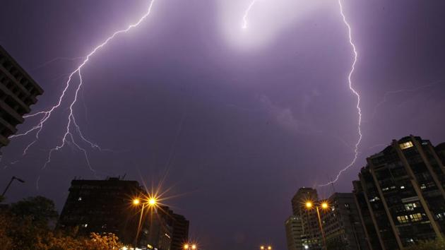 Higher particulate matter pollution and loss of vegetation is making urban areas more susceptible to lightning strikes.(Ajay Aggarwal/HT file photo)