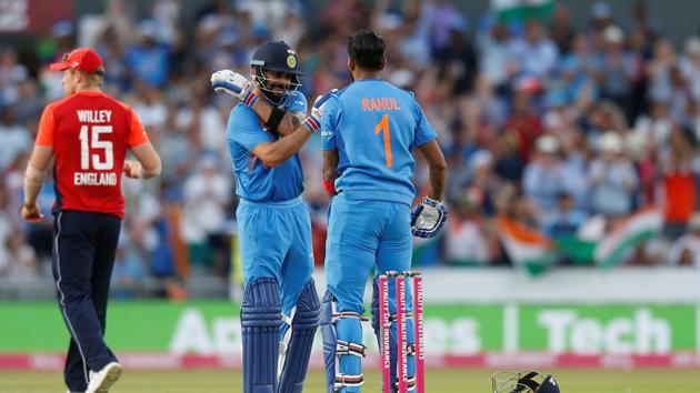 KL Rahul’s unbeaten century helped Virat Kohli’s India thrashed England by eight wickets in Manchester to take a 1-0 lead in the three-game T20 series. (Action Images via Reuters) KL Rahul’s unbeaten century helped Virat Kohli’s India thrashed England by eight wickets in Manchester to take a 1-0 lead in the three-game T20 series. (Action Images via Reuters)