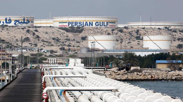 This file photo taken on March 12, 2017 shows a view of an oil facility in the Khark Island, on the shore of the Gulf. The United States remains determined to force Iran to change its behaviour by cutting its oil exports to zero, the State Department said on July 2, 2018.(AFP)