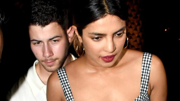 Bollywood actor Priyanka Chopra and American singer-songwriter Nick Jonas spotted at Yauatcha restaurant, in BKC, Mumbai.(PTI)