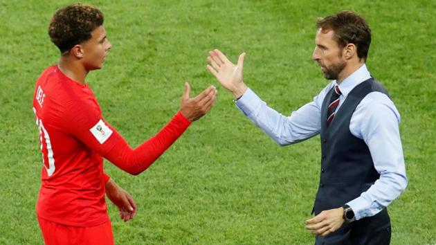 England's Dele Alli shakes the hand of England manager Gareth Southgateduring their FIFA World Cup 2018 match against Colombia.(REUTERS)