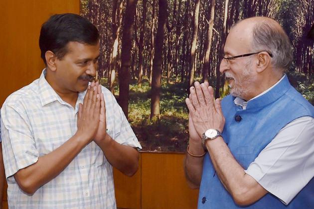 Liutenant Governor of Delhi, Anil Baijal with Delhi Chief Minister Arvind Kejriwal. The Aam Aadmi Party’s politics is based on a protest-based approach that requires it to be opposed to all formal political formations, and which, as a result doesn’t naturally take to being in power. The BJP, as evident from its electoral strategy since late 2013, wants it all, and seems to believe the ends justify the means. (PTI) Liutenant Governor of Delhi, Anil Baijal with Delhi Chief Minister Arvind Kejriwal. The Aam Aadmi Party’s politics is based on a protest-based approach that requires it to be opposed to all formal political formations, and which, as a result doesn’t naturally take to being in power. The BJP, as evident from its electoral strategy since late 2013, wants it all, and seems to believe the ends justify the means. (PTI)