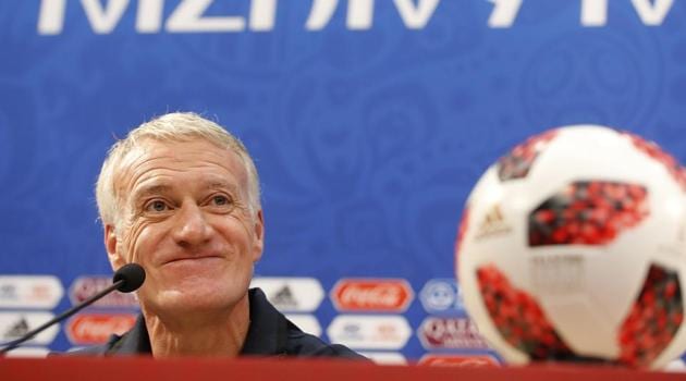 France's head coach Didier Deschamps at the official press conference at the eve of their quarter-final match against Uruguay at the 2018 FIFA World Cup in Nizhny Novgorod, Russia, Thursday, July 5, 2018.(AP)