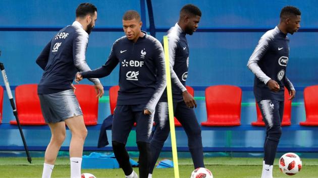 France's Kylian Mbappe during training ahead of the FIFA World Cup 2018 match vs Uruguay on July 6, 2018.(REUTERS)