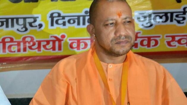 Uttar Pradesh chief minister Yogi Adityanath in Mirzapur on July 4, 2018. The chief minister urged everyone to stop use of plastic cup, glass and polythene after July 15.(PTI)