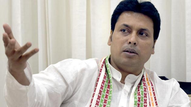 Tripura Chief Minister Biplab Kumar Deb during the interaction with the media at Tripura Bhawan in New Delhi, India, on March 20, 2018. (Sushil Kumar/HT File) Tripura Chief Minister Biplab Kumar Deb during the interaction with the media at Tripura Bhawan in New Delhi, India, on March 20, 2018. (Sushil Kumar/HT File)