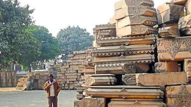 Arrival of a fresh load of stones from Rajasthan at the disputed Ram Janmabhumi-Babri Masjid site earlier this week once again swung the spotlight onto the temple controversy. (File Photo) Arrival of a fresh load of stones from Rajasthan at the disputed Ram Janmabhumi-Babri Masjid site earlier this week once again swung the spotlight onto the temple controversy. (File Photo)