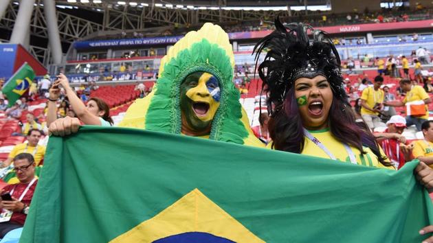 The mood was upbeat among Brazilian fans as their team looked to enter the semi-finals. (HT Photo/Utpaal Sorkkar) The mood was upbeat among Brazilian fans as their team looked to enter the semi-finals. (HT Photo/Utpaal Sorkkar)