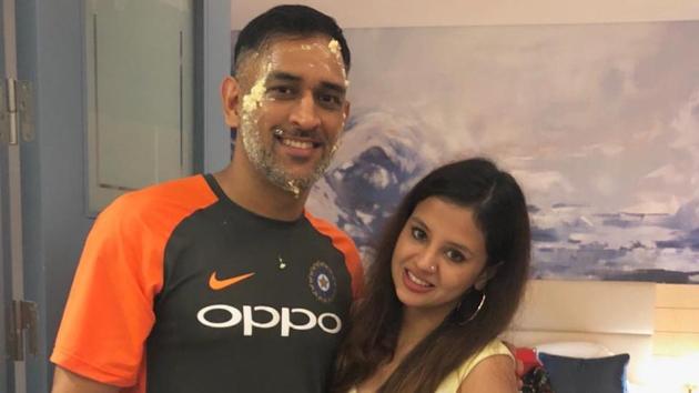 MS Dhoni with wife Sakshi after celebrating his birthday in Cardiff.(Instagram)