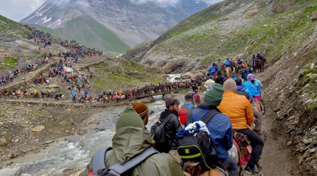The 60-day annual Amarnath yatra commenced on June 28 and 73,023 pilgrims had ‘darshan’ of the naturally formed ice-shivlingam at the cave shrine till Friday evening. (PTI) The 60-day annual Amarnath yatra commenced on June 28 and 73,023 pilgrims had ‘darshan’ of the naturally formed ice-shivlingam at the cave shrine till Friday evening. (PTI)