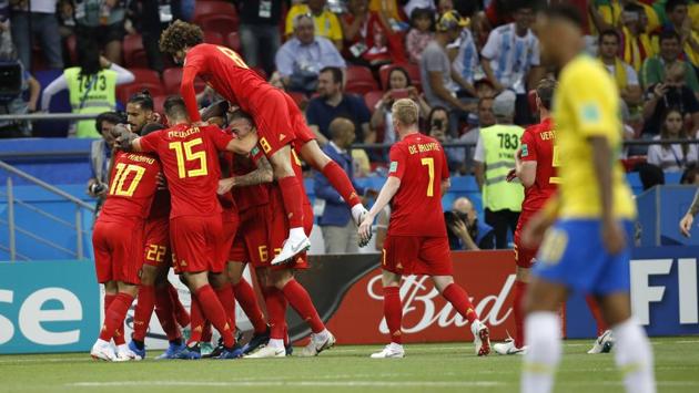 Belgium players celebrate after taking the early lead in Kazan. (AP) Belgium players celebrate after taking the early lead in Kazan. (AP)