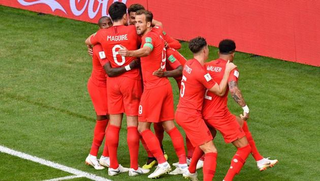 England's midfielder Dele Alli (3L) celebrates with teammates after scoring his team's second goal during the 2018 FIFA World Cup quarter-final football match between Sweden and England at the Samara Arena in Samara on July 7, 2018. (AFP) England's midfielder Dele Alli (3L) celebrates with teammates after scoring his team's second goal during the 2018 FIFA World Cup quarter-final football match between Sweden and England at the Samara Arena in Samara on July 7, 2018. (AFP)