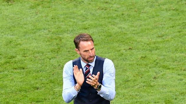England's coach Gareth Southgate celebrates after winning the Russia 2018 World Cup quarter-final football match between Sweden and England at the Samara Arena.(AFP) England's coach Gareth Southgate celebrates after winning the Russia 2018 World Cup quarter-final football match between Sweden and England at the Samara Arena.(AFP)