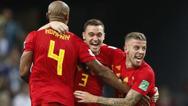 From left: Belgium's Vincent Kompany, Thomas Vermaelen and Toby Alderweireld celebrate as their team won the quarterfinal match. (AP) From left: Belgium's Vincent Kompany, Thomas Vermaelen and Toby Alderweireld celebrate as their team won the quarterfinal match. (AP)