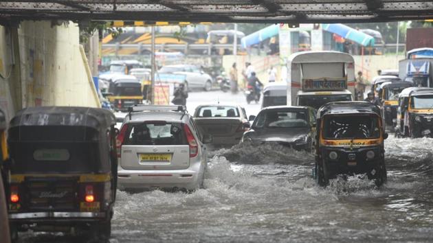 Milan subway was waterlogged due to heavy rains on Sunday. (Satyabrata Tripathy/HT Photo)