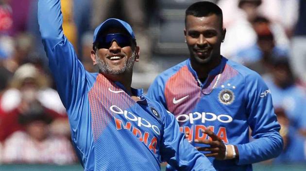 MS Dhoni celebrates taking the catch to dismiss England's Eoin Morgan during India’s T20 clash against England in Bristol.(AFP)