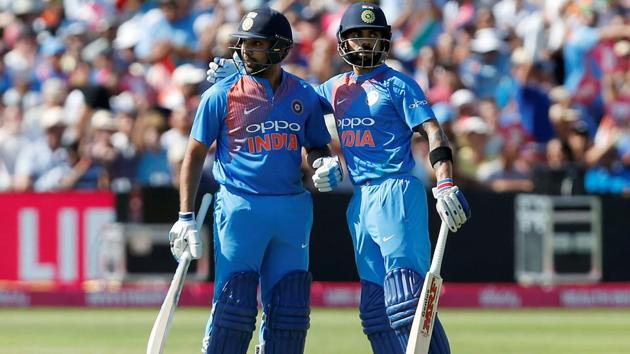 India's Rohit Sharma celebrates with Virat Kohli after reaching his half century. (REUTERS) India's Rohit Sharma celebrates with Virat Kohli after reaching his half century. (REUTERS)