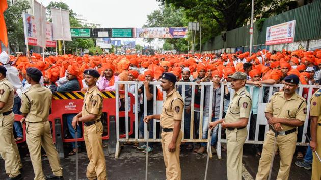The entire police station staff was on duty to man the roads, with as many as 10,000 policemen being deployed on the ground. (Sanket Wankhade/HT PHOTO) The entire police station staff was on duty to man the roads, with as many as 10,000 policemen being deployed on the ground. (Sanket Wankhade/HT PHOTO)