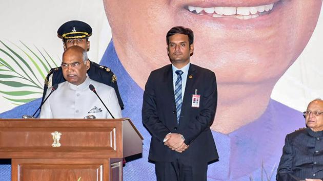 President Ram Nath Kovind speaks at a civic reception accorded to him, in Panaji, Goa. (PTI Photo) President Ram Nath Kovind speaks at a civic reception accorded to him, in Panaji, Goa. (PTI Photo)