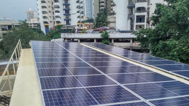 The solar panels installed on the roof of the Goregaon-based family’s bungalow.(HT PHOTO)