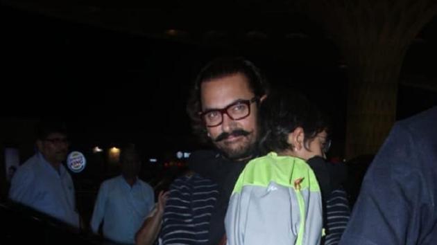 Aamir Khan with his son Azad. (Viral Bhayani) Aamir Khan with his son Azad. (Viral Bhayani)