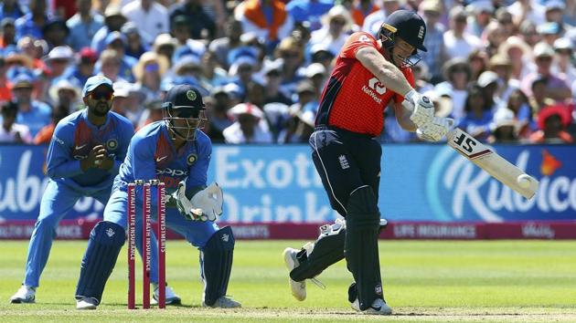 England's captain Eoin Morgan in action against India during the third T20 in Bristol on Sunday. (AP) England's captain Eoin Morgan in action against India during the third T20 in Bristol on Sunday. (AP)