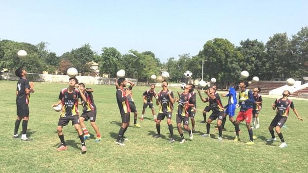 Players training at Mahilpur football academy in Hoshiarpur. (HT Photo) Players training at Mahilpur football academy in Hoshiarpur. (HT Photo)
