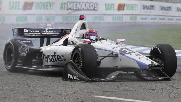 Race organisers said Santino Ferrucci had deliberately driven into the rear of Trident team mate Arjun Maini’s car on the cooldown lap. He also forced Maini off the road during the race. (AP) Race organisers said Santino Ferrucci had deliberately driven into the rear of Trident team mate Arjun Maini’s car on the cooldown lap. He also forced Maini off the road during the race. (AP)