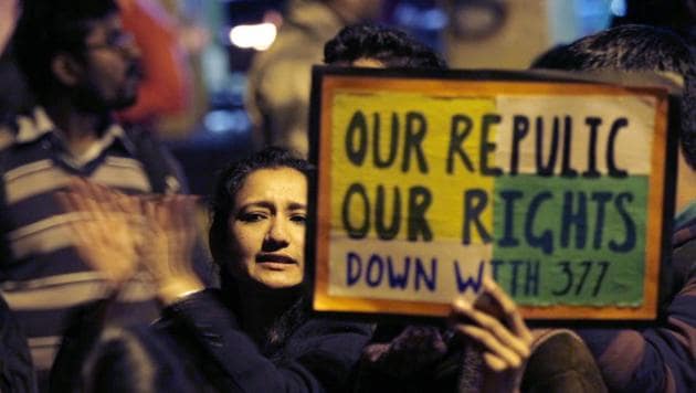 LGBT rights activists participate in candle march protest in New Delhi. A Supreme Court ruling in 2013 reversed a 2009 judgment of the Delhi high court that said that Section 377 was unconstitutional as it criminalized consenting same-sex desiring adults.(HT File Photo)