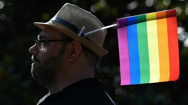 A participant at the Gay Pride parade in Madrid, on July 7, 2018. (AFP/Oscar Del Pozo) A participant at the Gay Pride parade in Madrid, on July 7, 2018. (AFP/Oscar Del Pozo)