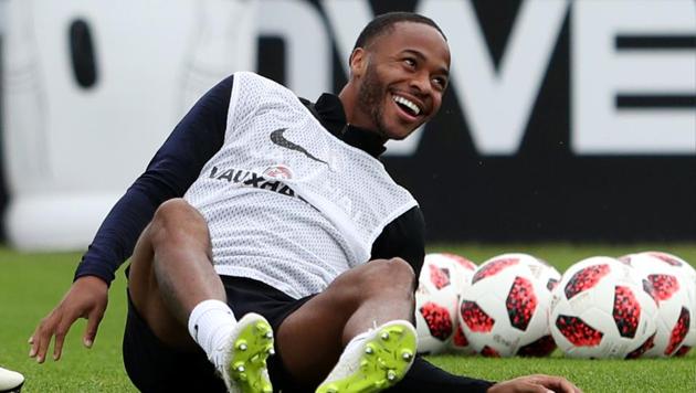 England's Raheem Sterling during training ahead of the FIFA World Cup 2018 semi-final against Croatia at Saint Petersburg.(Reuters)