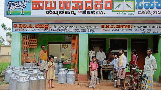 A co-operative milk collection centre in Hittanahalli Koppalu, Mandya district, Karnataka. (Mint File) A co-operative milk collection centre in Hittanahalli Koppalu, Mandya district, Karnataka. (Mint File)