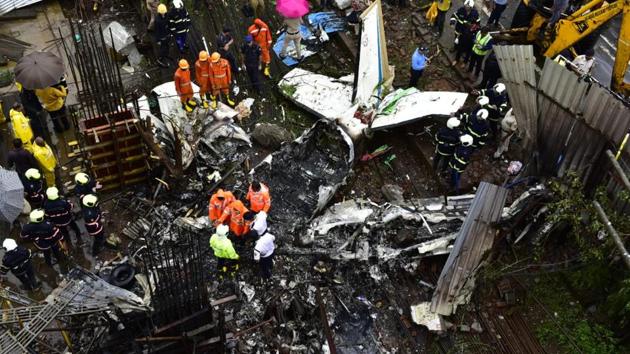 All four people on board the small aircraft and a pedestrian were killed when the plane crashed at Ghatkopar on June 28.(HT Photo) All four people on board the small aircraft and a pedestrian were killed when the plane crashed at Ghatkopar on June 28.(HT Photo)