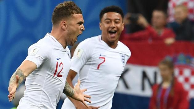 England's defender Kieran Trippier (L) celebrates his goal with England's midfielder Jesse Lingard. (AFP) England's defender Kieran Trippier (L) celebrates his goal with England's midfielder Jesse Lingard. (AFP)