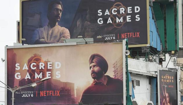Large billboards of Netflix’s ‘Sacred Games’ on display in Mumbai. The show is Netflix's first original Indian series which released on July 6. (AFP) Large billboards of Netflix’s ‘Sacred Games’ on display in Mumbai. The show is Netflix's first original Indian series which released on July 6. (AFP)