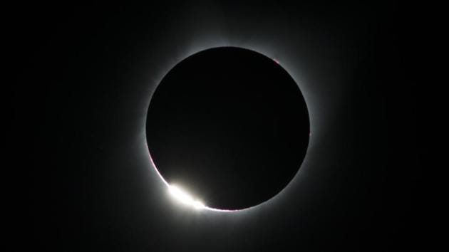 The ‘diamond ring effect’ is seen during a total solar eclipse in August 2017.(AFP)